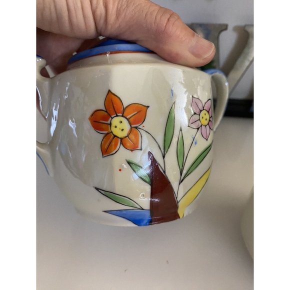 1950's Vintage Japanese Porcelain Lusterware 2 Piece Tea Set Floral Design Great - Picture 14 of 16